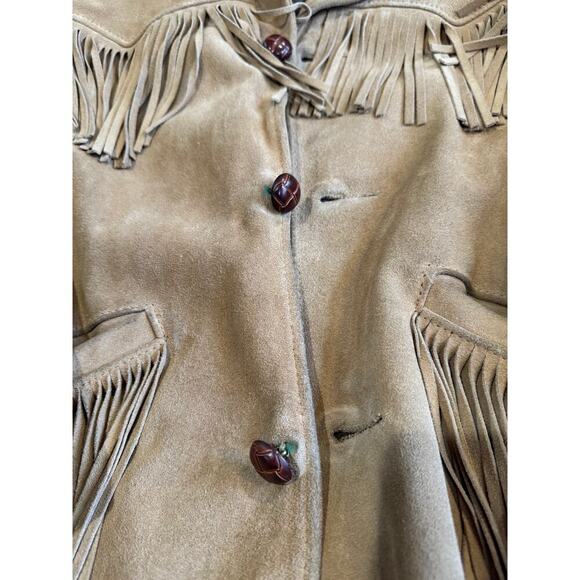 Vintage Sears The Leather Shop Leather Fringe Jacket Brown USA Western - Picture 4 of 16